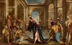 Paolo Veronese, The probationary pool, La tela raffigura con ammirevole chiarezza narrativa il miracolo di Gesù della guarigione di un paralitico