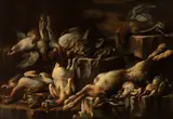 Felice Boselli, Still life with hare and game in a landscape