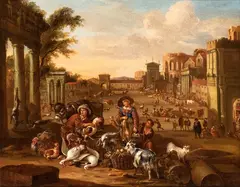 Michiel Carree, View of Campo Vaccino with market, The painting bears a partially legible signature in the bottom right-hand corner.