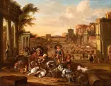 Michiel Carree, View of Campo Vaccino with market, The painting bears a partially legible signature in the bottom right-hand corner.