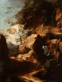 Salvator Rosa, Landscape with wandering friar, Oil on canvas