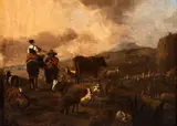 Nicolaes Pieterszoon Berchem, Landscape with shepherds and herds
