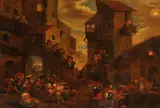 Faustino Bocchi, Feast of dwarfs in a village, Oil on canvas