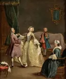 Pietro Longhi, Dance lesson, The painting replicates Jean Jacques Flipart's (1719 -