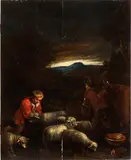 Gerolamo Dal Ponte, Shepherds with herds in a landscape, Oil on panel