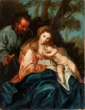 Anton van Dyck, The rest during the flight into Egypt, The painting is a faithful coeval replica of the work by Anton Van Dyck in the Alte Pinakothek in Munich.