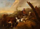 Landscape with family of shepherds and herds by Giovanni Benedetto Castiglione detto Il Grechetto, Oil on canvas, offered Jun 2025