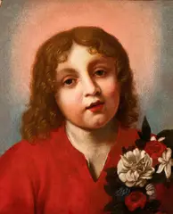 Onorio Marinari, Infant Jesus with a bouquet of flowers, Oil on canvas