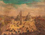 Giacomo van Lint, View of Piazza del Popolo, Tempera on canvas
