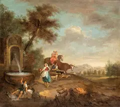 Landscape with fountain, shepherds and flocks by Francesco Zuccarelli, Oil on canvas, offered Jun 2025