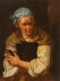 Elderly woman with breviary by Bernhard Keilhau Monsù Bernardo, Oil on canvas, offered Jun 2025