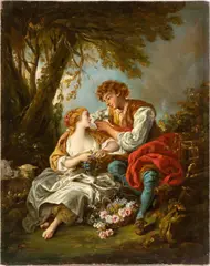 François Boucher, Gallant scene (The Cage), The painting is a replica of François Boucher's canvas in the Louvre Museum of Paris.