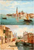 Antonietta Brandeis, a) View of the island of San Giorgio; b) View of a canal in Venice. Pair of paintings, Painting A bears the signature in the bottom left-hand corner: “ABRANDEIS”; painting B bears the signature in