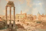 Giuseppe Costantini, View of the Roman forum with the temple of Castor and Pollux, The drawing bears the signature and place in the bottom left-hand corner: "COSTANTINI / ROMA".