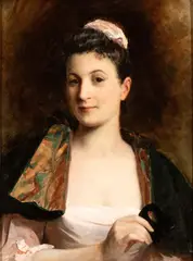 Charles Josuah Chaplin, Portrait of a lady with a black mask in the left hand, The painting bears a partially legible brush inscription on the back: "CH (...) PLIN" and a gallery stamp: "F.