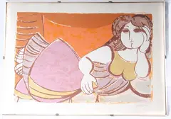 Domenico Cantatore, Lying woman, multiple on paper, framed