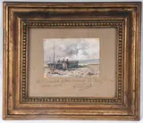 Carlo Follini, Glimpse of beach with fishermen