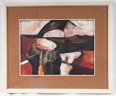 Red abstract by Mauro Fabiani, 1968, in a contemporary frame, offered May 2025