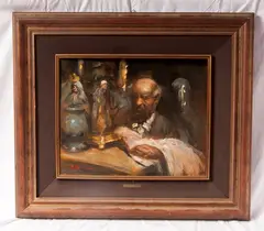 Roberto Carignani, The antique dealer in the shop, framed