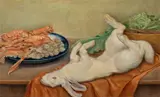 Carlo Socrate, Still life with hare and seafood, 1954