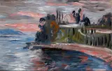 Carlo Levi, Landscape at sunset, Oil on canvas