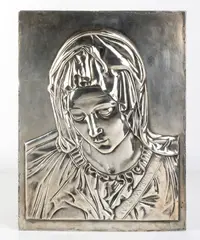 Silver bas-relief depicting the Virgin by Marcello Mortet, Made of lost-wax casting and attributed to Marcello Mortet, offered May 2025