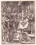 Jesus before Caiaphas by Albrecht Durer, From "The Little Passion". Woodcut, offered Apr 2025