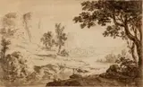 Paolo Anesi, Landscape with river, Pencil