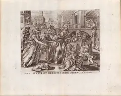 Maerten de Vos, Acts of mercy, Lot of four plates from a series of seven
