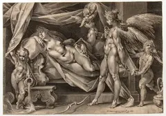 Cupid and Psyche, after Bartholomeus Spranger by Jan Harmensz. Muller, Engraving, offered Apr 2025