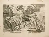 Hendrik Goltzius, The Iron Age | The Giants | Lycaon turned into a wolf, Lot of three prints from the series "Ovid's Metamorphoses". Engraving