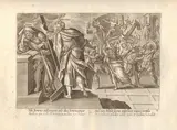 Hendrik Goltzius, The Martyrdom of Saint Simon and Saint Jude Thaddeus, after Martin de Vos, Engraving