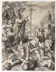 Moses and the Bronze Serpent, after Ferrau Fenzoni by Francesco Villamena, Engraving, offered Apr 2025
