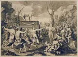 Étienne Baudet, Les Israélites adorant le Veau d'Or, after Nicolas Poussin, Etching