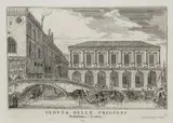 Luca Carlevarijs, Veduta delle Prigioni, Architettura Sansuino, From the series "Le fabriche e vedute di Venezia". Etching