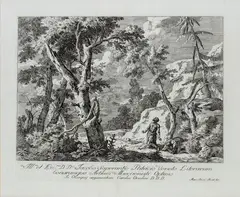 Marco Ricci, Landscape with two figures in a wild, From the series "Aria Marci Ricci pictoris praestantissimi experimenta". Etching