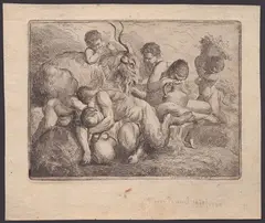 Bacchanal with satyr and goat by Pierre Parrocel, Etching, offered Apr 2025