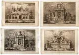Giuseppe Vasi, Disegni delle macchine, Lot of four engravings: Disegno della seconda macchina rappresentante il Monte Etna Disegno della seconda