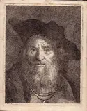 Giovanni Domenico Tiepolo, Head of a man wearing a peasants hat, After Giovanni Battista Tiepolo. Etching