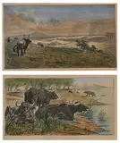 Everet van Muyden, Roman countryside, Lot of two hand watercoloured lithographs