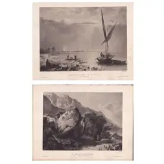 Antonio Fontanesi, Embouchures de Rhone | A' Saint-Gingolph (Lac de Genève), Lithographs on chine-collé