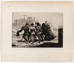 Félix Bracquemond, Ils s'en allaient, dodelinant de la tête et barytonnant du cul (Rabelais), Etching