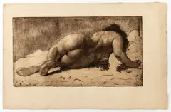 Ernesto Bazzaro, Female nude seen from behind, Etching and aquatint