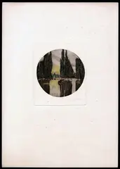 The Cypress Pond of Villa Falconieri in Frascati by Angelo Rossini, 1910, Three-color etching, offered Apr 2025