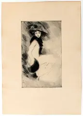 Lino Selvatico, Woman with hat, Drypoint and etching