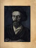 Adolfo de Carolis, Self portrait, Three-color woodcut printed on glossy paper
