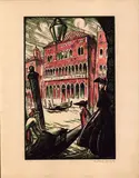 Robert Bonfils, Venetian Gondolas, 1922, Three-color woodcut