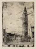 Virgilio Tramontin, The bell tower of Caorle, 1961, Etching