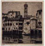 Lino Bianchi Barriviera, Firenze – Case sull'Arno, 1929, Etching