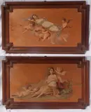 Rodolfo Morgari, Coppia di pannelli, figure femminili con putti in cornici. Stato di conservazione: un pannello presenta una spaccatura orizzontale